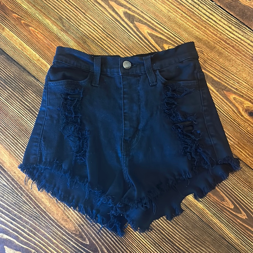 Vibrant Women’s S Black Distressed Ripped High Waisted Black Denim Shorts